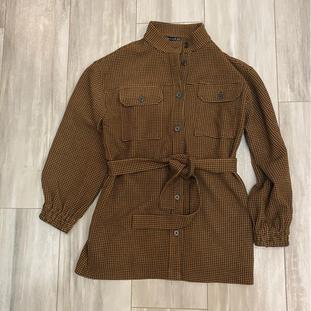 NWT Current Air Black and Brown Houndstooth Utility Shirt Belted Jacket, Small